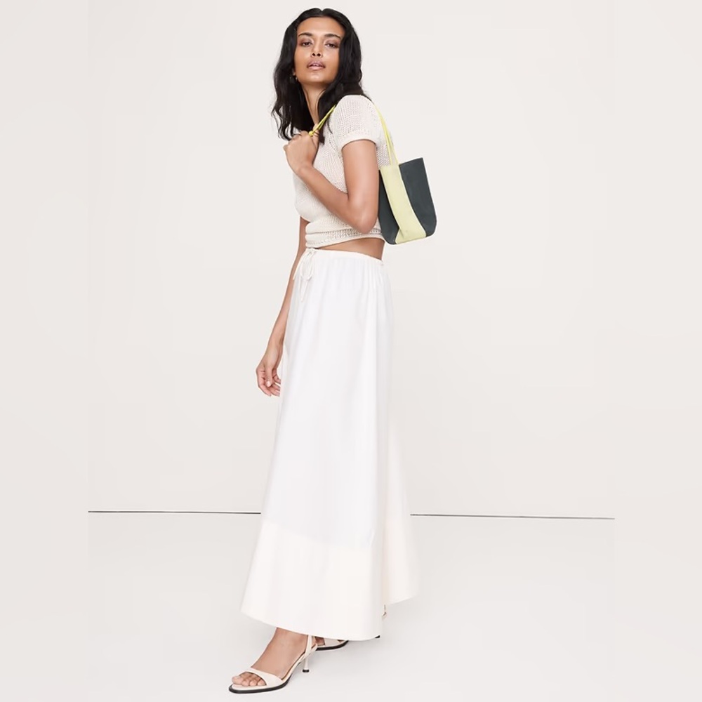 NEW! Banana Republic Cream White Cotton Poplin Drawstring Maxi Skirt - 🪈